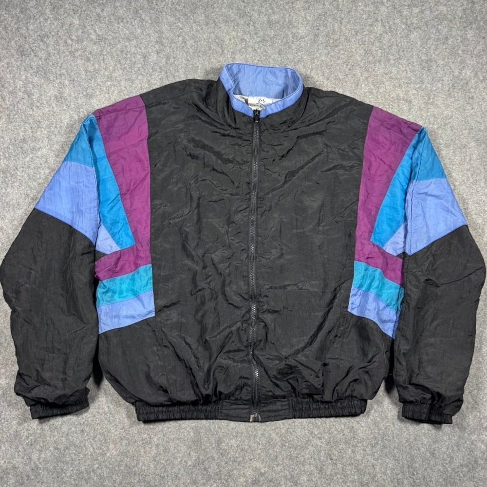 Avanti Sportif Vintage 90s Colorblock Windbreaker Jacket Mens XL Black Purple